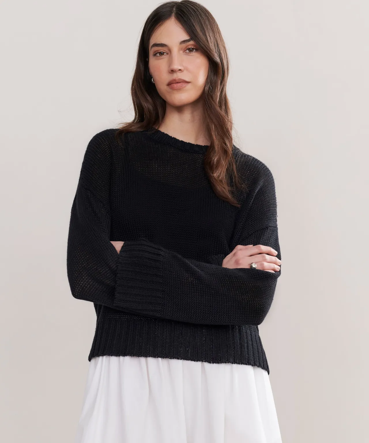 Cropped Linen Crewneck
