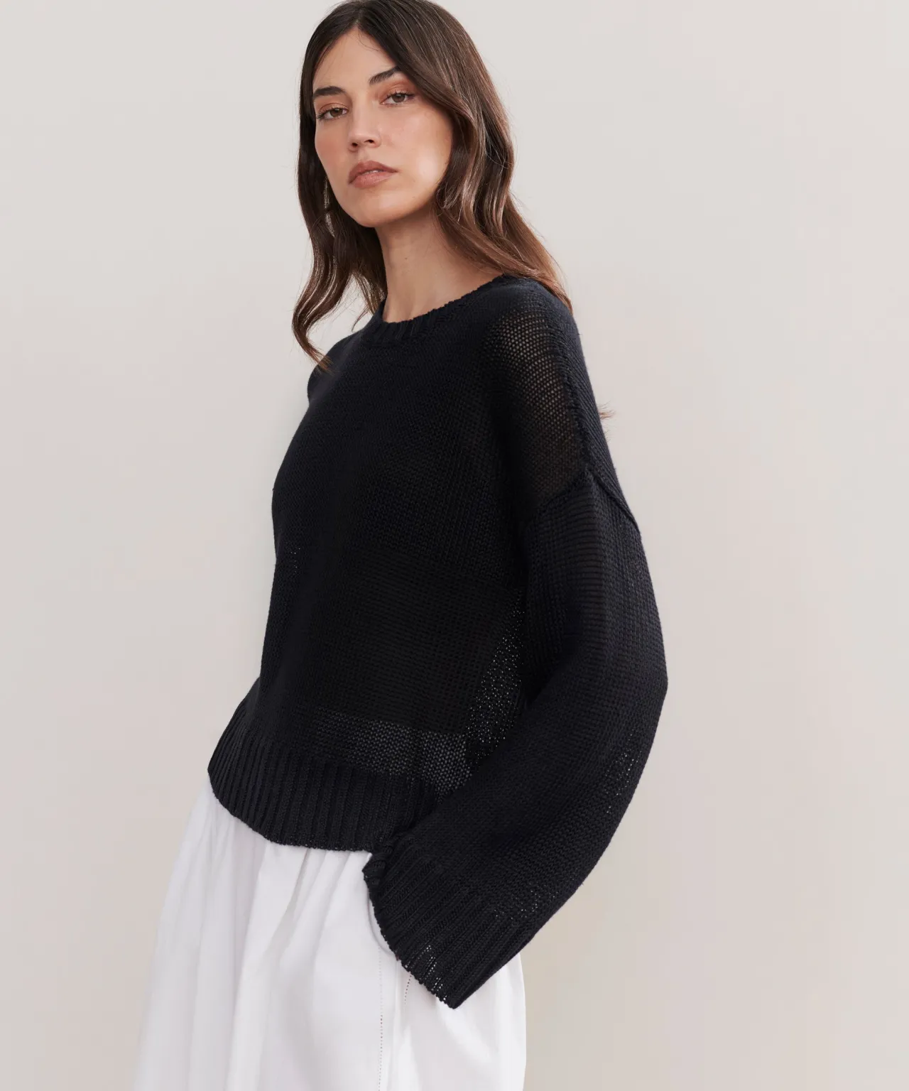 Cropped Linen Crewneck